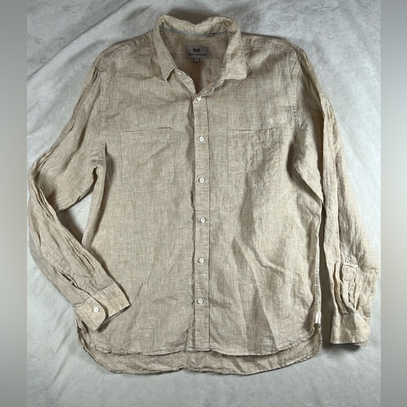 Hickey Freeman 100% Linen XL Light Tan Summer Spring Beach Vacation Shirt Zegna - Picture 1 of 12